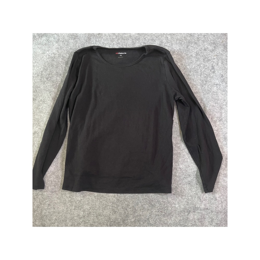 Liz Claiborne Womens XXL Black Long Sleeve Cotton Crew Neck T-Shirt‎ Top